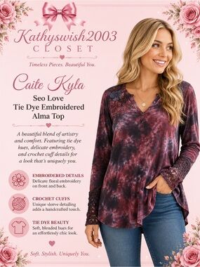 Caite Kyla Seo Love Tie Dye Embroidered Alma Top Size
Small